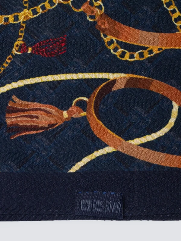 30ad4b5b8981d2ef2698fa30a3488ed6456559a4 Apaszka damska z wiskozy z kolorowym nadrukiem granatowa Chainas 403