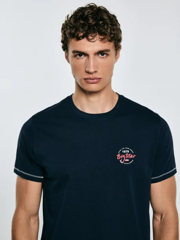 Koszulka męska z kontrastowymi przeszyciami granatowa Elvin 403