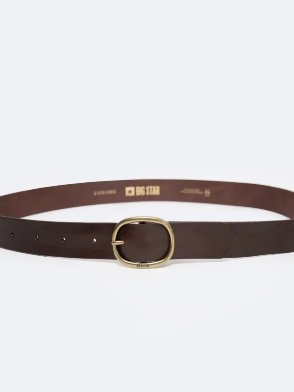 Pasek damski skórzany ze złotą klamrą brązowy 2320 803