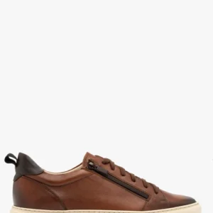 Brązowe buty męskie typu trampki z ozdobnym zamkie