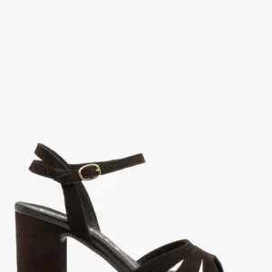 Ciemnobrązowe sandały damskie na obcasie