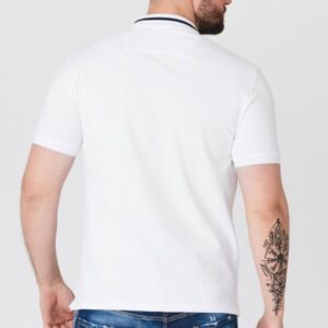 GUESS Biała męska koszulka polo z paskiem na kołnierzyku