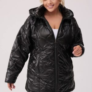 Pikowana jesienna czarna kurtka Martyna z kapturem PLUS SIZE XXL JESIEŃ