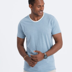 T-shirt męski z surowym wykończeniem – niebieski V4