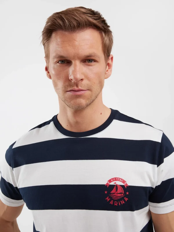 33b8c0e757a16b88db22c70d995e19b3262dcbeb Koszulka męska w paski biało-granatowa Remir 403