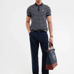 Koszulka męska polo w paski granatowa Meggon 403