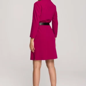 Elegancka żakietowa sukienka marynarka z paskiem - śliwkowa