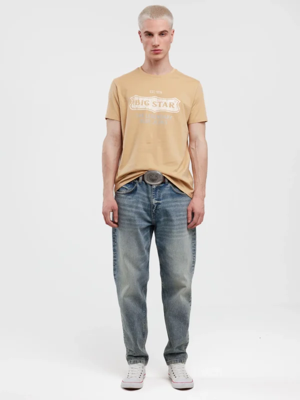 Koszulka męska z nadrukiem beżowa Millaner 805