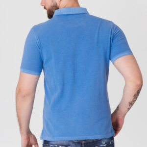 GUESS Niebieska męska koszulka polo z żółtym logo