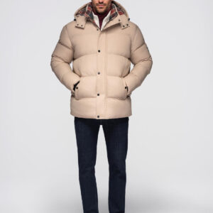 Męska kurtka puffer z podszewką w kratę – beżowa V2