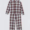 Piżama dwuczęściowa bawełniana w kratę biało-czerwona Senmunis 100