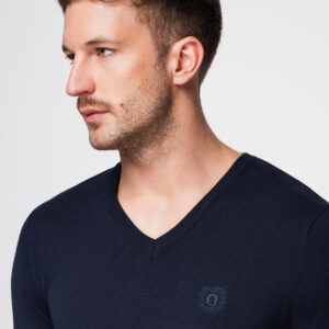 Męski elegancki sweter BASIC V-neck z wiskozą – granatowy V2