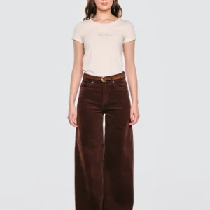 Spodnie damskie sztruksowe z szeroką nogawką ciemnobrązowe Celinesi 804