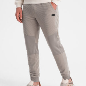 Męskie spodnie dresowe ze wstawkami z tkaniny ottoman - popielate V4