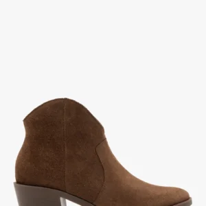 Brązowe botki ze skóry welurowej