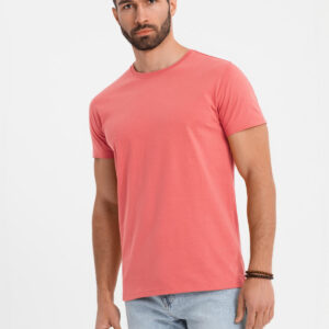 T-shirt męski klasyczny bawełniany BASIC - koralowy V17