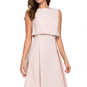 Elegancka rozkloszowana sukienka z dekoltem na plecach beż