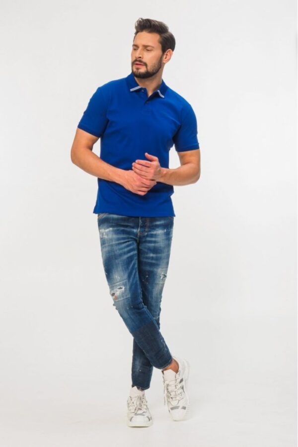 EMPORIO ARMANI Niebieska męska koszulka polo z małym logo