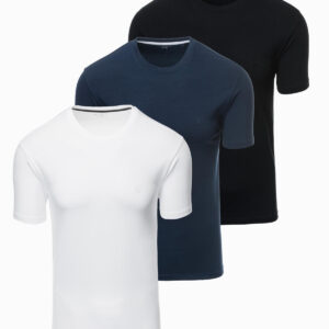 Zestaw męskich t-shirtów z okrągłym dekoltem – biały/granatowy/czarny V2