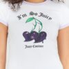 JUICY COUTURE Biały t-shirt damski z wisienkami slim