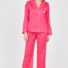 JUICY COUTURE Różowe satynowe spodnie piżamowe damskie z haftowanym logo