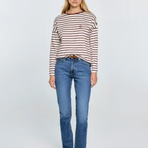 Bluzka damska w paski beżowo-bordowe Alerra 604