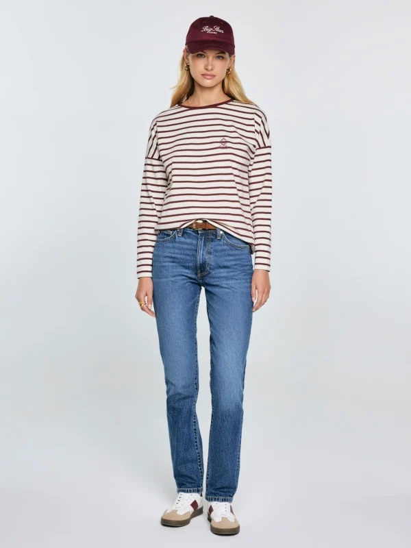 Bluzka damska w paski beżowo-bordowe Alerra 604