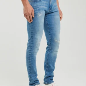 Jeansy męskie skinny z przetarciami niebieskie Jeffray 298