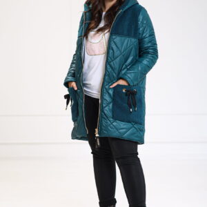 Pikowana kurtka Roksana w odcieniu butelkowej zieleni ze wstawkami PLUS SIZE XXL OVERSIZE JESIEŃ ZIMA