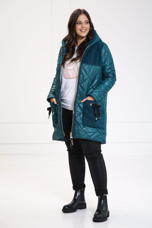 Pikowana kurtka Roksana w odcieniu butelkowej zieleni ze wstawkami PLUS SIZE XXL OVERSIZE JESIEŃ ZIMA