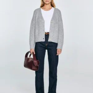 Kardigan damski z dodatkiem wełny szary Kardica 901