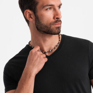 Klasyczna męska bawełniana koszulka z dekoltem w serek BASIC - czarna V1