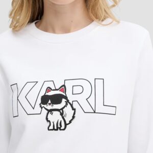 KARL LAGERFELD Biała bluza damska Ikon z nadrukiem