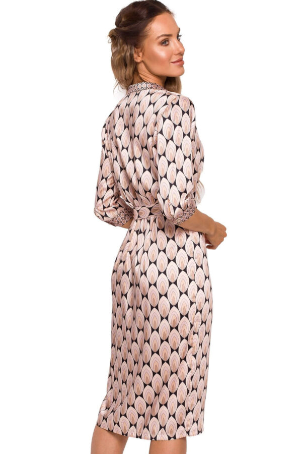 Satynowa sukienka kopertowa z dekoltem V i wiązaniem beżowa