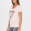 GUESS Różowy damski t-shirt bawełniany z logo