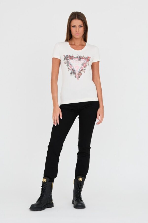 GUESS Biały damski t-shirt bawełniany z logo