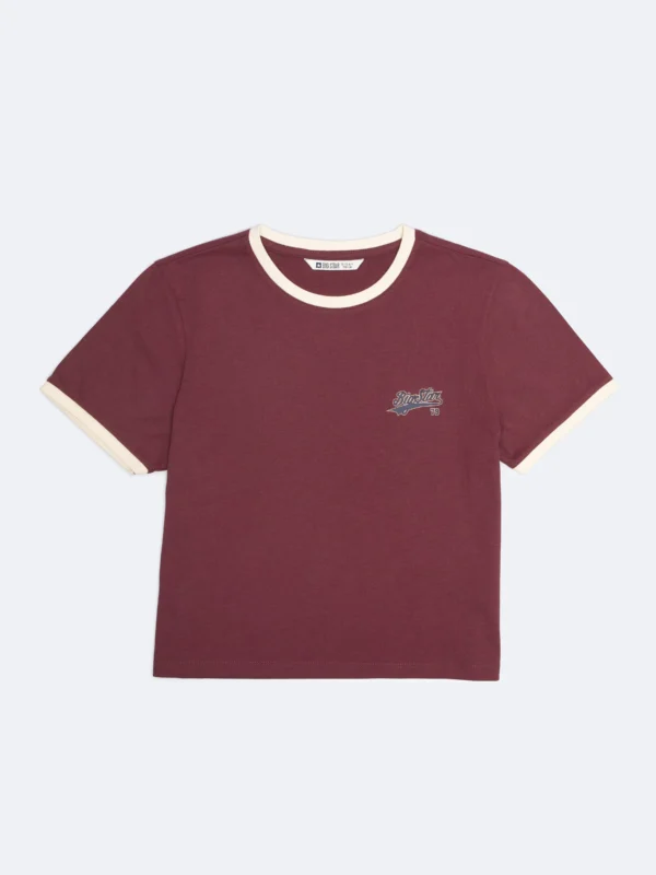Koszulka dziewczęca z kontrastowym wykoŅczeniem bordowa Kola 604