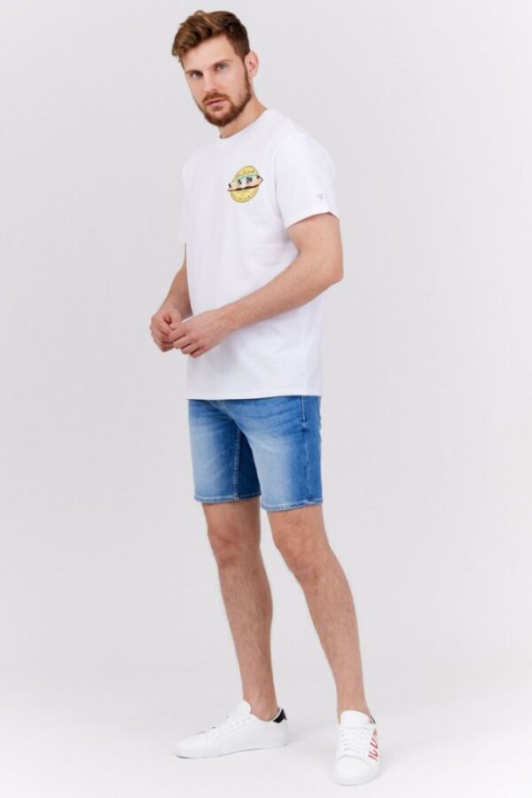 GUESS Biały bawełniany t-shirt męski sunset and palm trees