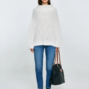 Sweter damski z obszernym golfem melanżowy biały Magdalena 100