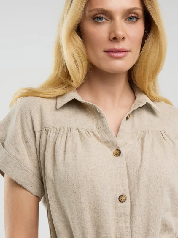 Kombinezon damski lniany beżowy Dunime 805