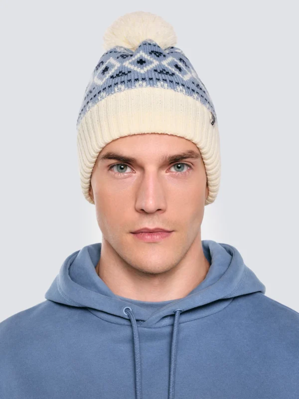 3f21c61e17bdf4d035cdd53e08af11437cfd8df6 Czapka zimowa z pomponem śmietankowo-błękitna Igory 000