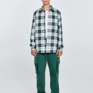 Koszula chłopięca bawełniana w kratę zielono-biała Kevin 304