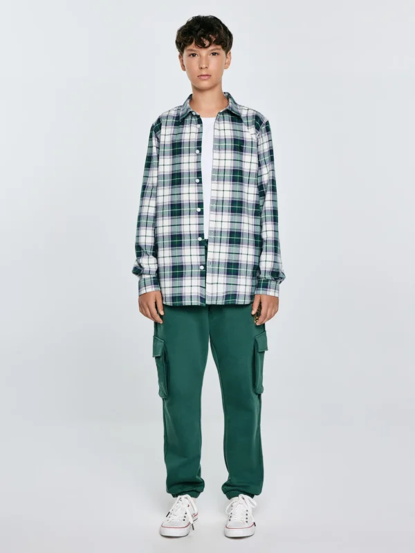 Koszula chłopięca bawełniana w kratę zielono-biała Kevin 304