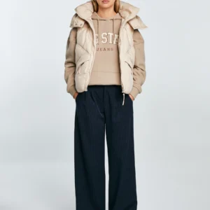 Kamizelka damska pikowana z kapturem beżowa Enifata 801