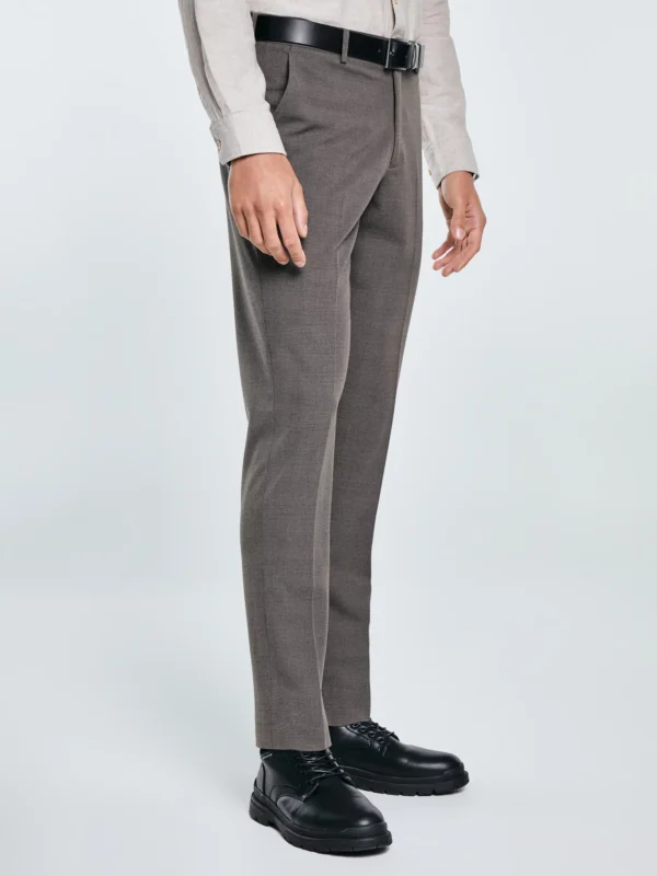 Spodnie męskie z kantem w kratę brązowe Jordini 803