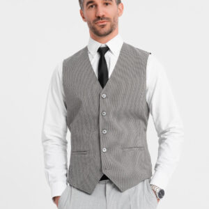 Żakardowa kamizelka męska casual bez klap - szara V2