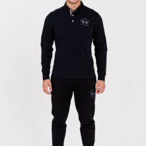 LA MARTINA Czarny męski longsleeve polo HEAVY JERSEY