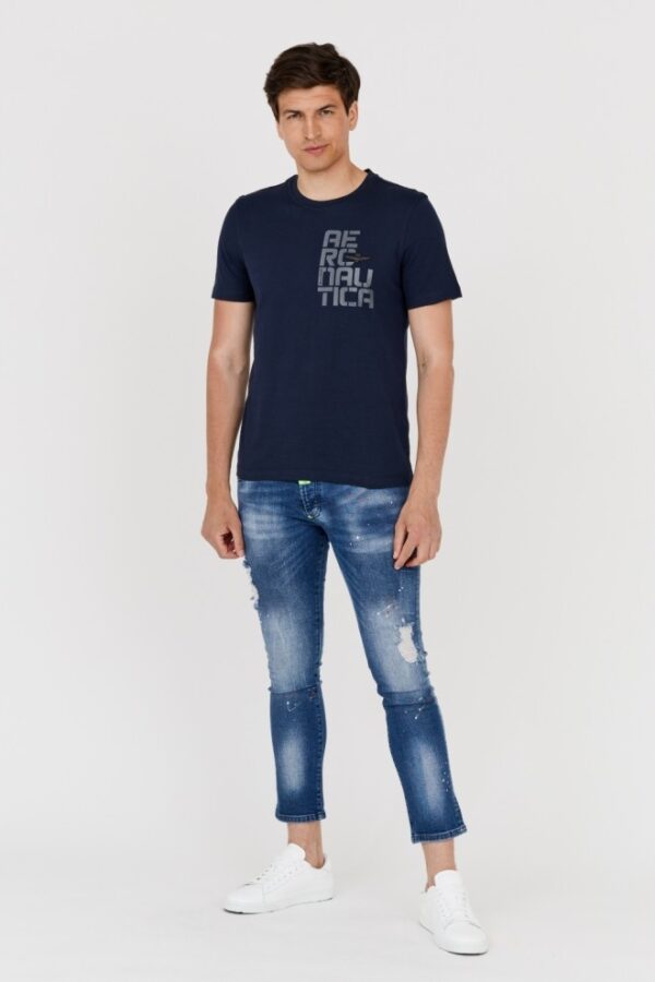 AERONAUTICA MILITARE Granatowy bawełniany t-shirt męski