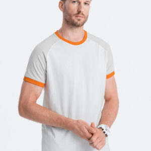 T-shirt męski bawełniany z reglanem - szaro-biały V2