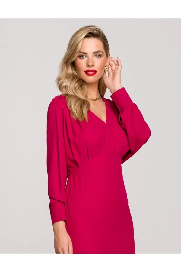 Długa wieczorowa sukienka rybka z bufiastymi rękawami czarna